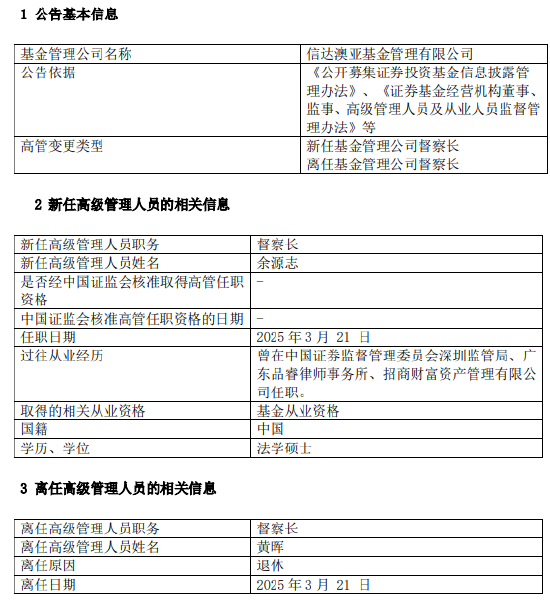 任期3年7个月 信达澳亚基金魏庆孔离任副总经理